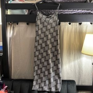 Gray dress with a white tile design from Banana Republic
